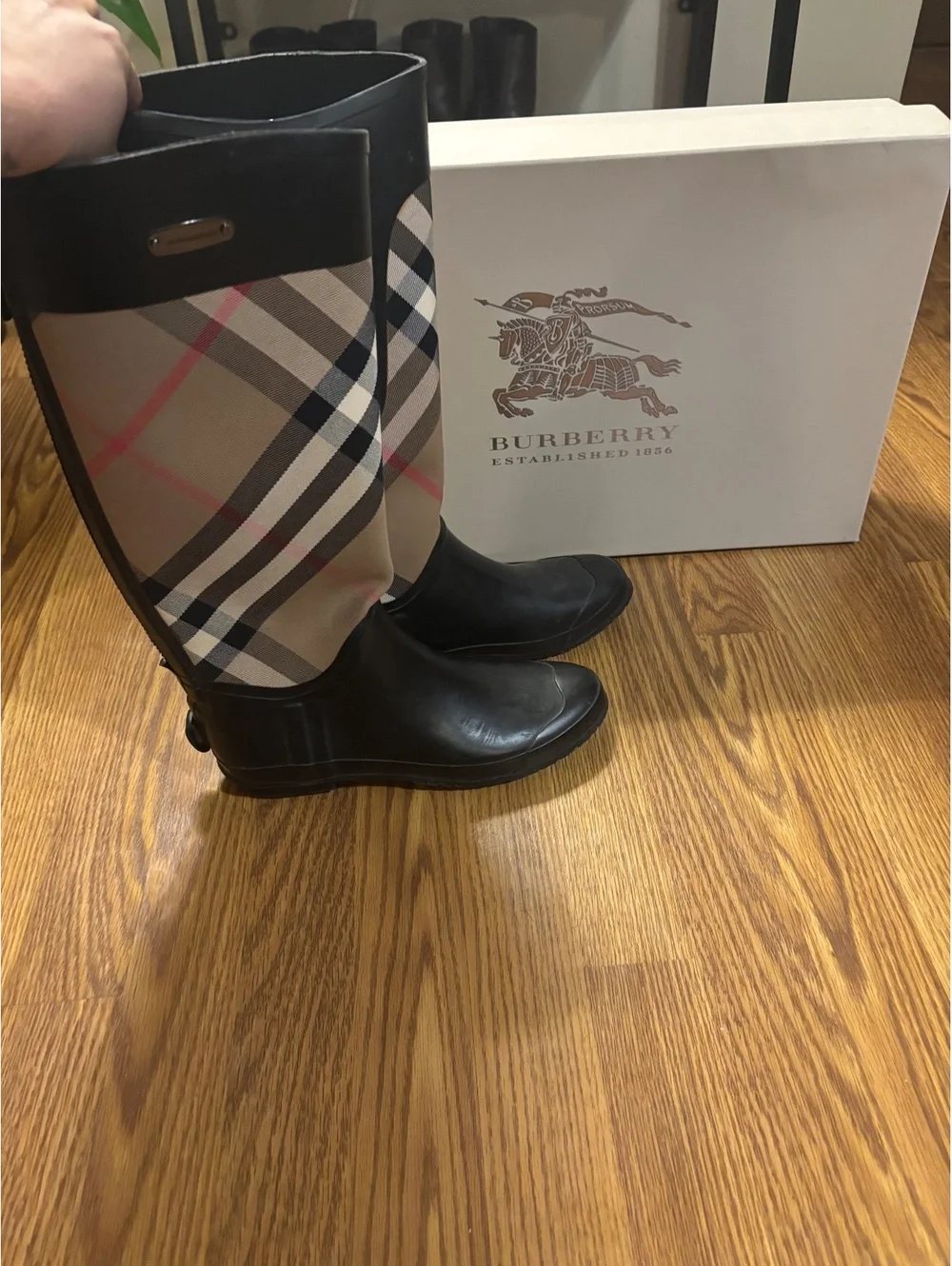 Burberry Tall Plaid Rain Boots- Size 10.5
